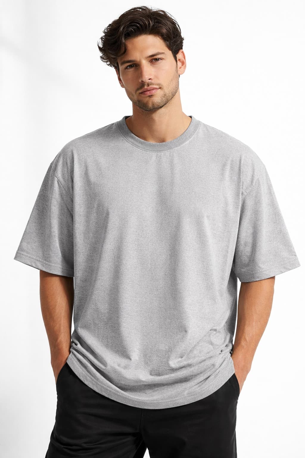 Men & Women Oversized Cotton T-Shirt (Heather Grey) | Premium Casual Loose Fit Round Neck Tee t shirts image 1
