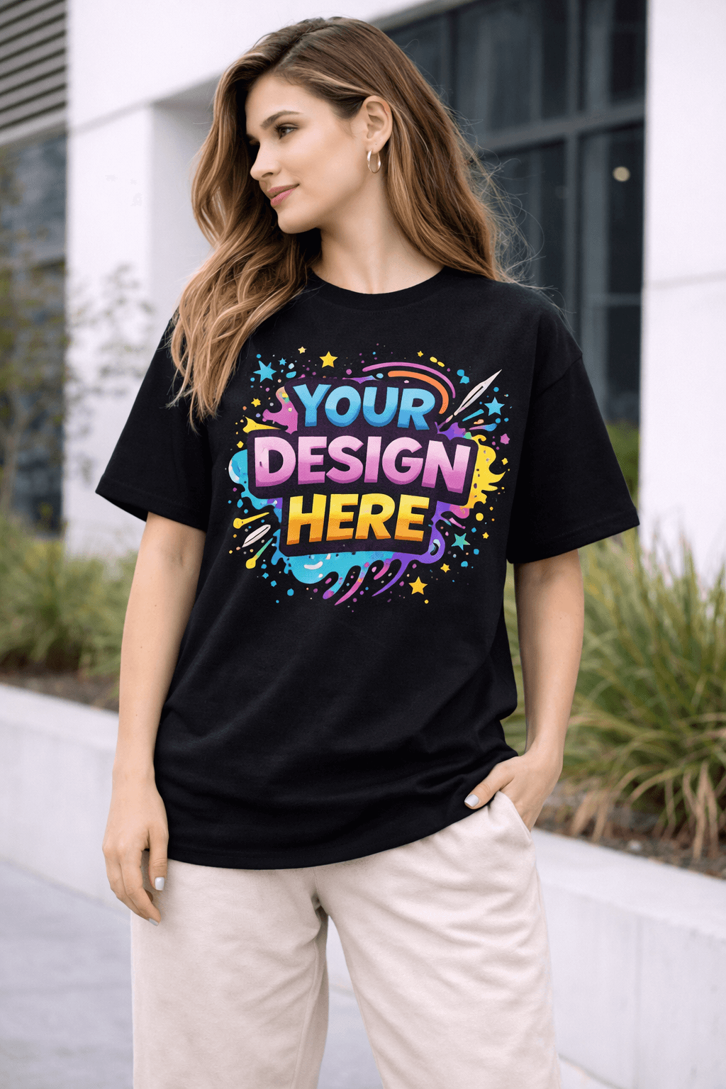 Custom Printed Oversized T-Shirt – Upload Your Design, Photo or Logo | Unisex Cotton Black Tee | Personalised Print t shirts image 1