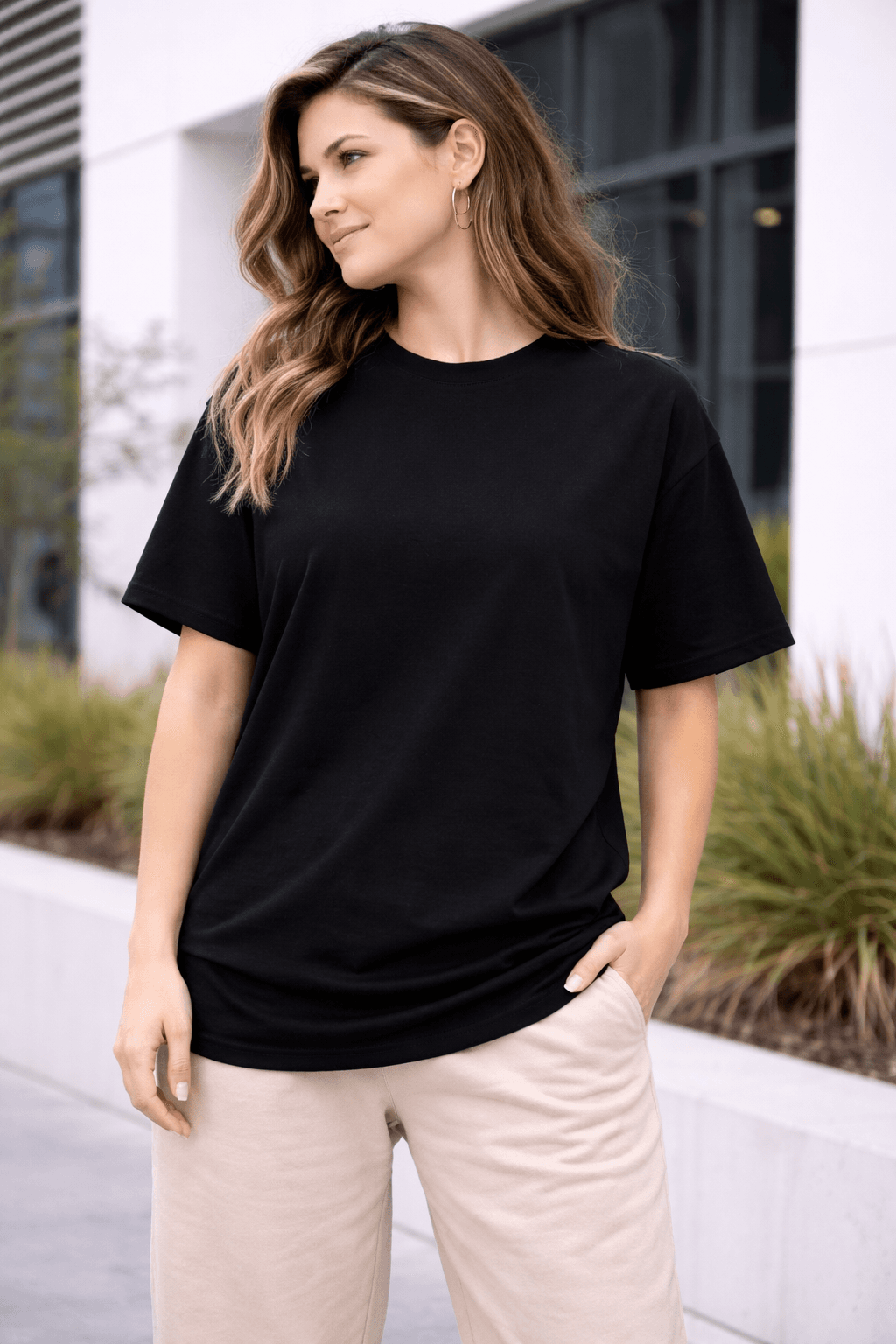Unisex Oversized Black T-Shirt – 100% Cotton Drop Shoulder Round Neck Solid Tee | Streetwear Loose Fit t shirts image 1